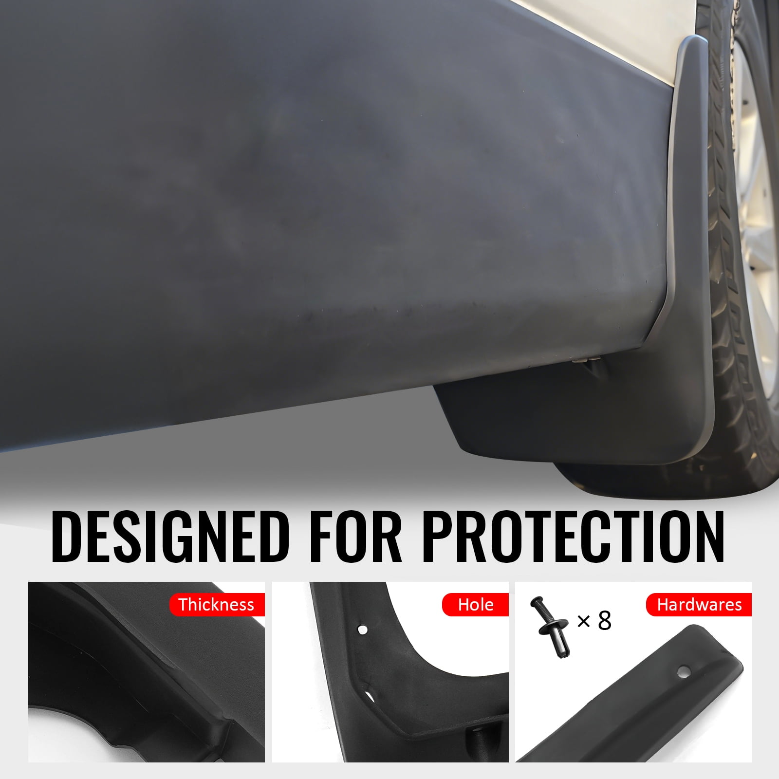 Ikon Motorsports 4PCS Front Rear Mud Flaps Wheel Arch Splash Guards MudFlaps For 2011-2013 Toyota Highlander, Black PP Polypropylene PT908-48111