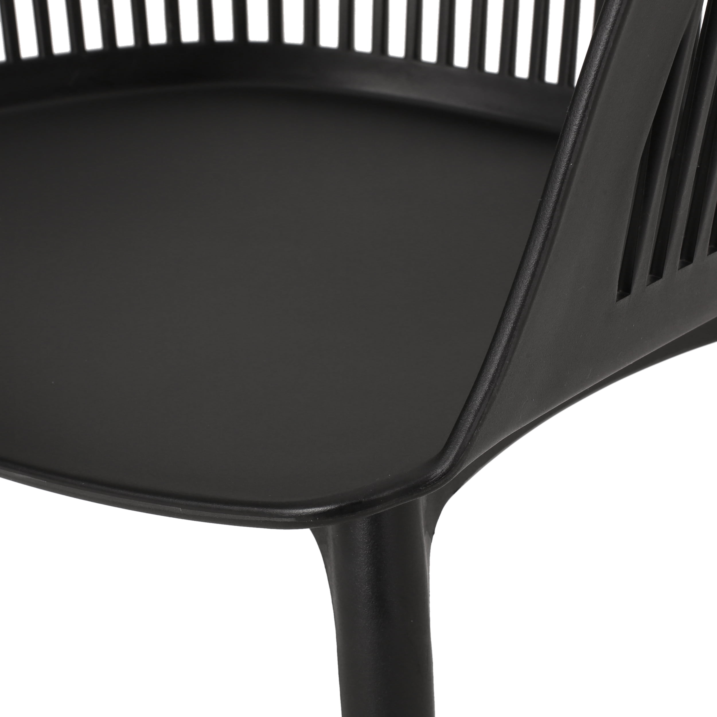 Noble House Dahlia Plastic Patio Dining Arm Chair in Black (Set of 2)