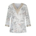 thumbnail image 4 of Weiqiqre Summer Fashion Tops for Women Floral Printed Lace V-Neck 3/4 Sleevet Casual T-shirt Blouse, 4 of 5