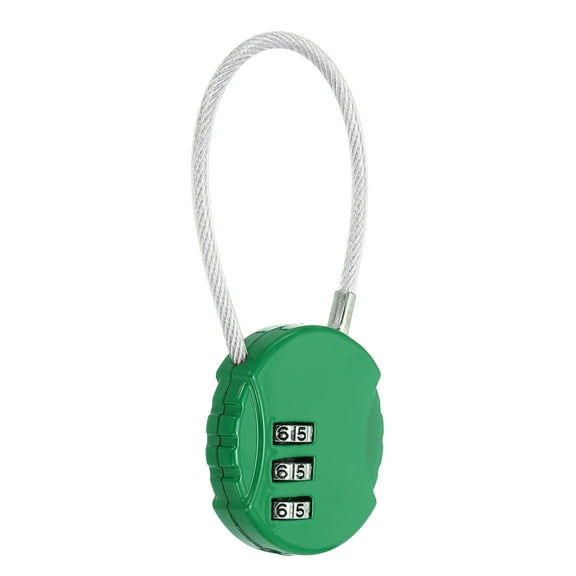 Uxcell 1-Pack Combination Padlock, Zinc Alloy 3 Digit Password Round Shaped Cable Luggage Combo Lock Outdoor Keyless Lock [Dark Green]