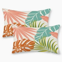 Summer Tropical Pillow Covers 12x20 Set of 2, Monstera Palm Leaf Pillowcase Green Orange Botanical Coral Summer Throw Pillows Outdoor Decor Farmhouse Cushion Case Linen Decorative for Home