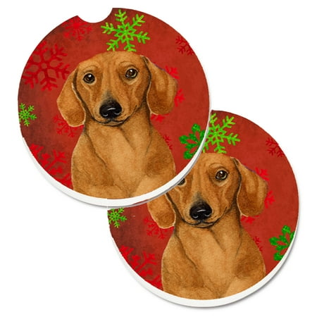

Carolines Treasures LH9312CARC Dachshund Red and Green Snowflakes Holiday Christmas Set of 2 Cup Holder Car Coasters