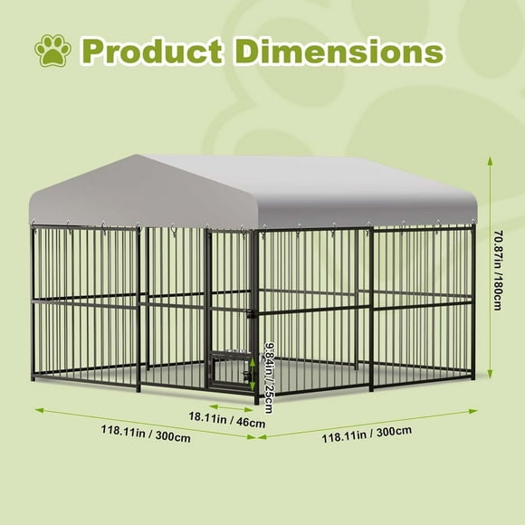 YUSAZENS 10x10x6 FT Outdoor Dog Kennel, Large Dog Enclosure with Waterproof UV-Resistant Cover, Secure Lock, Easy Assembly, for Large & Medium Dogs, Outdoor Pet Shelter
