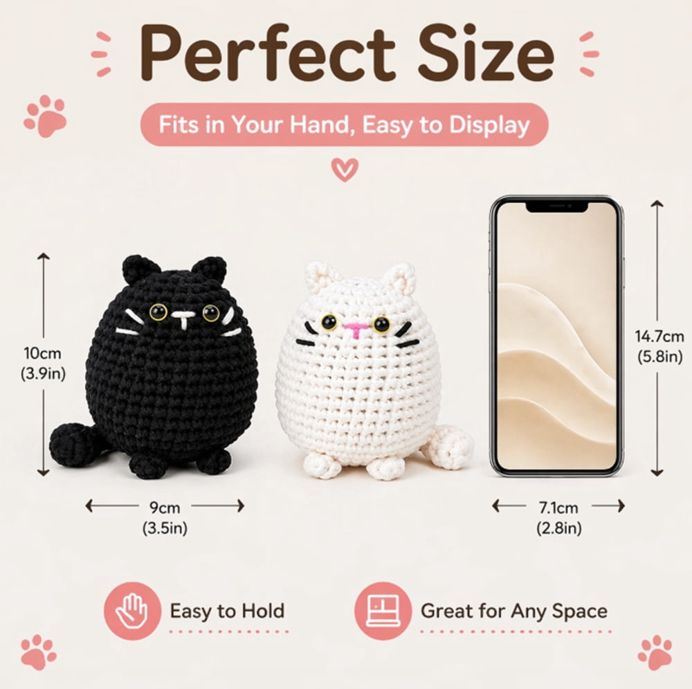 2 Pack Cat Crochet Kit for Beginners, Cat Amigurumi Starter Set with Step by Step Video Tutorials, TIKA
