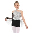 thumbnail image 4 of Aislor Girls Ballet Skirted Bodysuit Sequins Performance Jumpsuit Asymmetrical Latin Jazz Dance Dress Leotard Silver 12, 4 of 7
