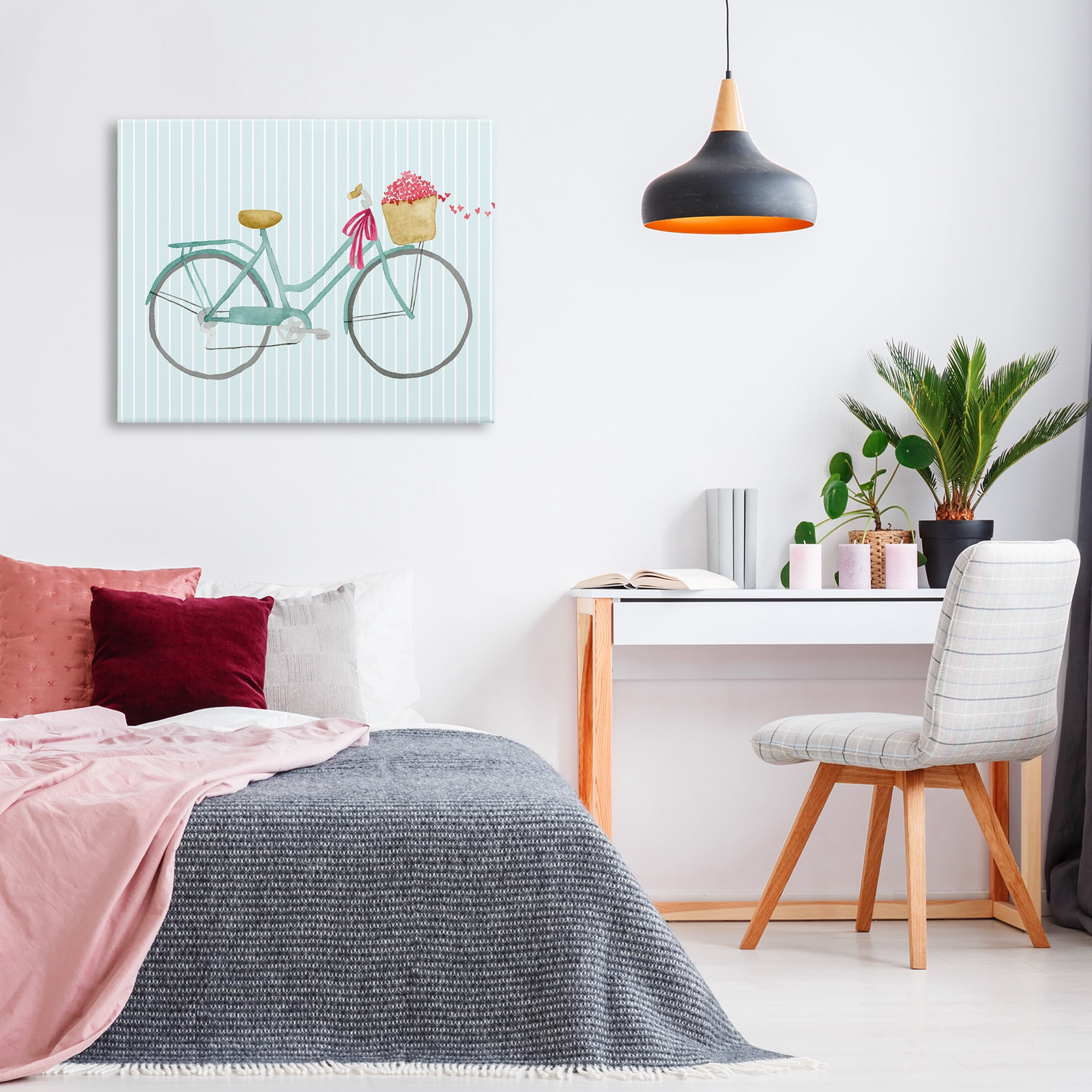 Stupell Industries Cycle Through Love on Stripes Transportation Painting Wrapped Canvas Art Print Wall Art, 40 x 30