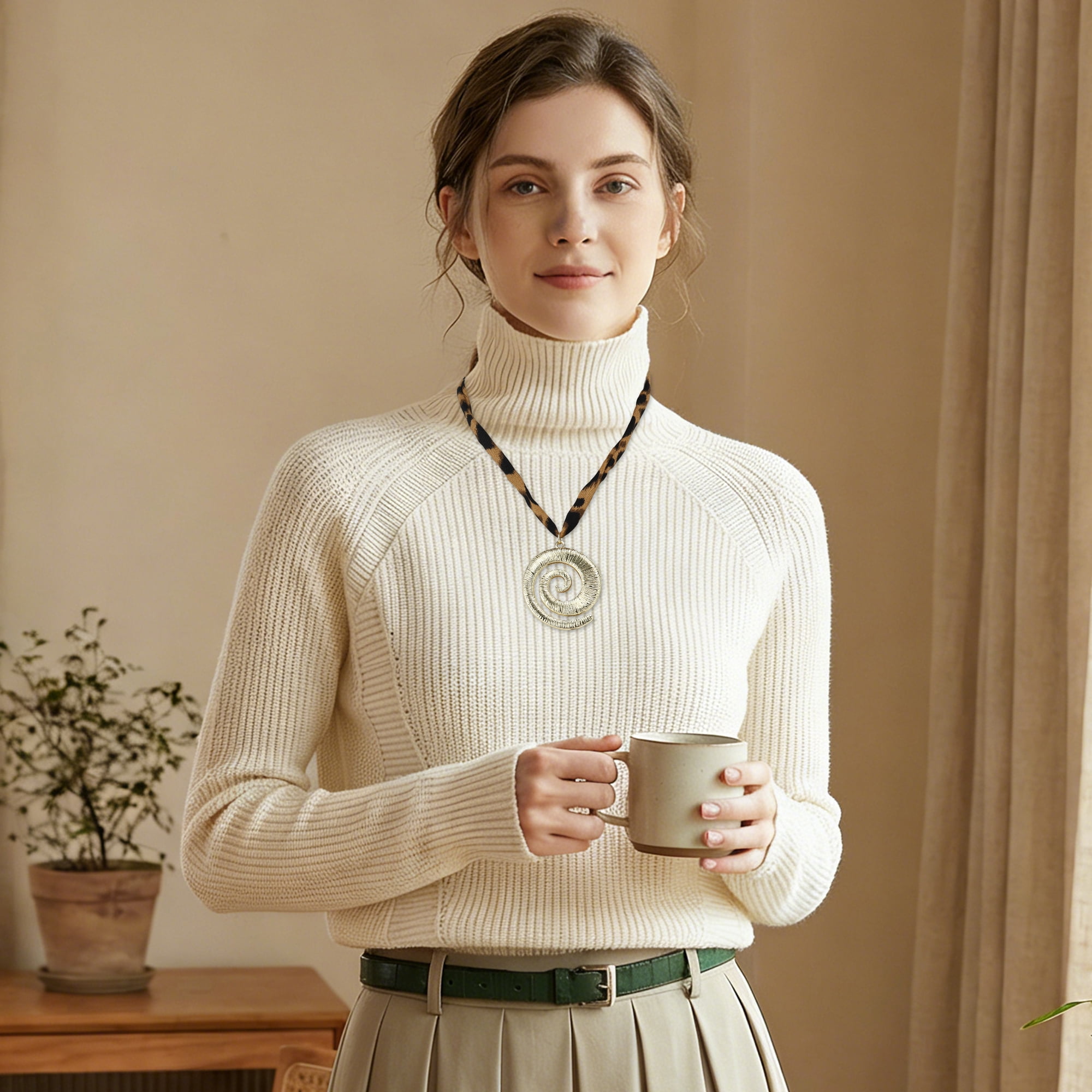 Unique Bargains Stylish Scarf Necklace with Charm Adjustable Tie 1 Pc [Seashell]