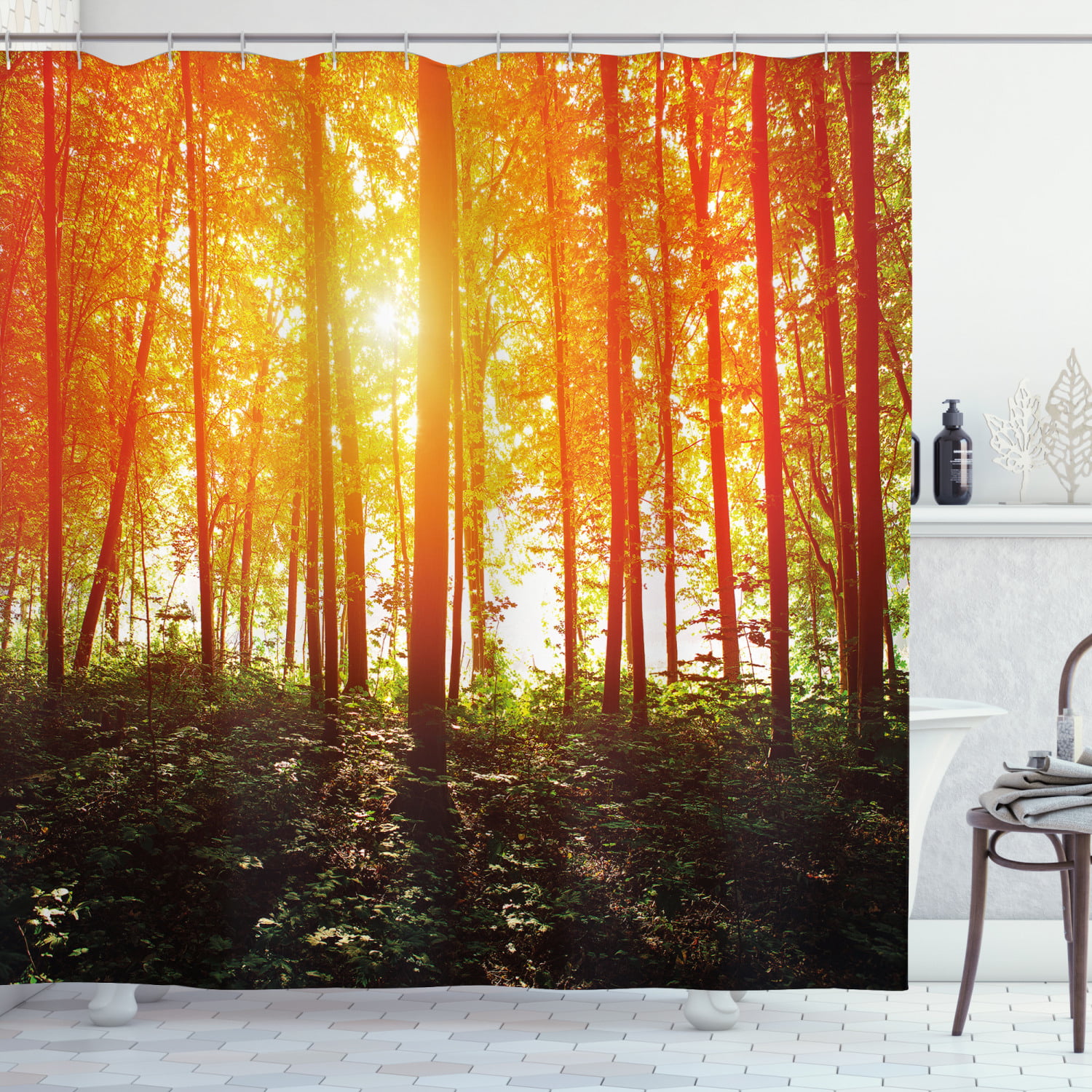 Autumn foggy Forest Landscape Shower Curtain Liner Polyester Waterproof Fabric 