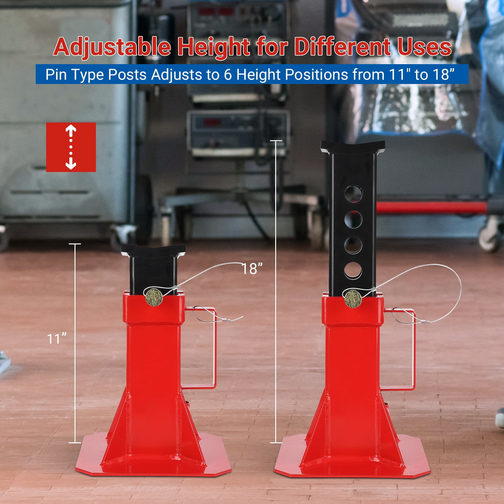Heavy Duty Steel Car Jack Stands for Luggage Rack Storage – 22 Ton Capacity, Pin Style with Security Lock, Adjustable 13"-19", Set of 2, Garage Organization – 22T*1 Pair