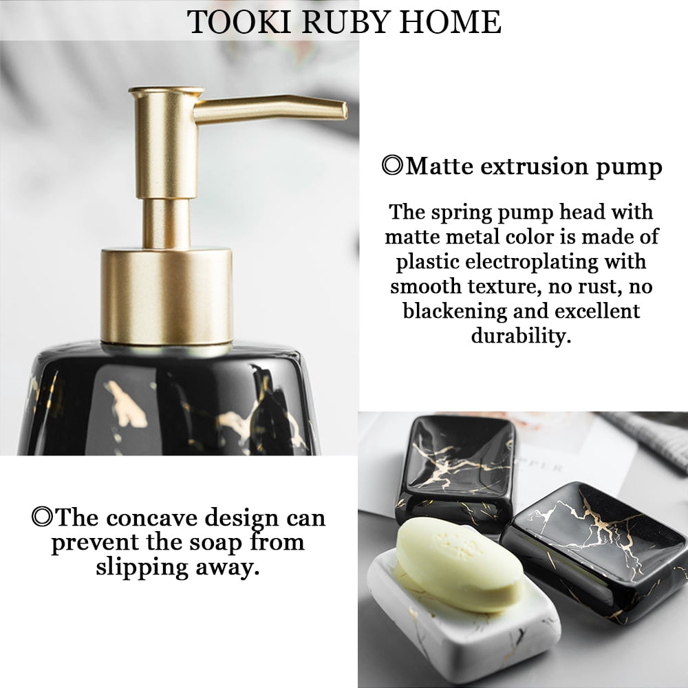 Matte Black Bathroom Accessories Set, 4 Pcs Bathroom Soap Dispenser Set- 1  Soap Dispenser, 2 Tumblers, 1 Soap Dish, Relief Design, Matte Black 