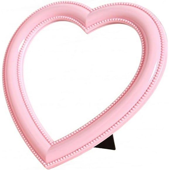 shiyou-Desk Heart Mirror, Wall Mounted Mirror with Bracket Hanging Hole, 7.48"x6.69" Light Pink Mirror, Table Vanity Mirror for Home Room Decor, Birthday Valentine's Day Gift for Girl Women