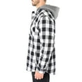 thumbnail image 2 of Men’s Sherpa-Lined Hooded Flannel Shirt Jacket Color: White Black Size: L, 2 of 5