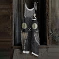 thumbnail image 2 of JULMCOMO Halloween Jumpsuits for Women Plus Size Cotton Linen Black Cat Printed Spaghetti Strap Holiday Overalls Loose Funny Print Jumpsuits Green M, 2 of 5