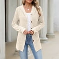 thumbnail image 4 of Edvintorg Long Cardigans for Women Solid Color Long Sleeve Button Down Knit Cardigan Fall Open Front Cardigans Sweater Women Clothing S-2XL Beige, 4 of 8