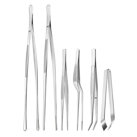 Kitchen Fine Tweezers Tongs, Stainless Steel Food Tongs Set, Professional Kitchen Long Tongs for Cooking,Repairing,Sea food,BBQ,Multi-use