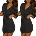 thumbnail image 3 of YOTAMI 2-Pack Ice Silk Sleep Robe for Women Long Sleeve Mini Bathrobe with Belt Nightwear Sleepwear for Gift, Black, One Size, 3 of 5