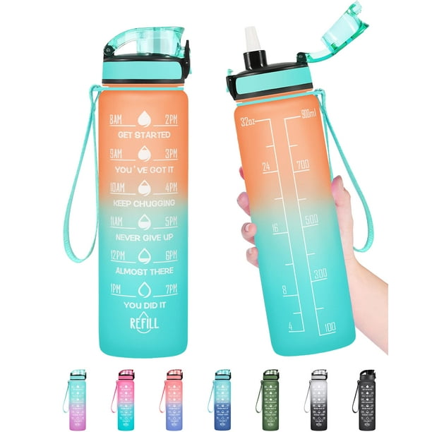 Enerbone Botella De Agua De 32 Oz A Prueba De Fugas, Sin Bpa Ni Tóxicos, Botella De Agua Motivacional Con Tiempos Para Beber Y Pajita, Botella De Agua Deportiva Con Correa Para Oficina, Gimnasio, Depo
