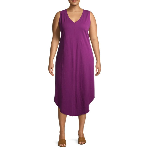 Terra & Sky - Terra & Sky Women's Plus Size Knit V Neck Tank Dress ...