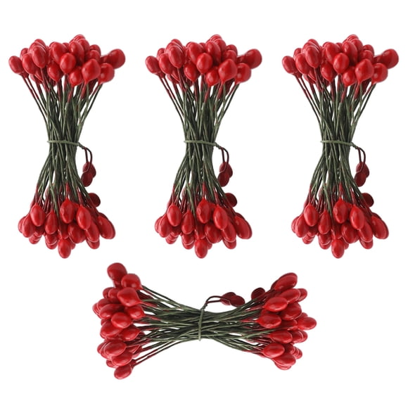 200 Piezas de bayas Artificiales Sunnimix Doble Cabeza Mini frutas falsas rojo