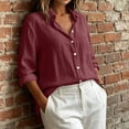 thumbnail image 6 of VBVC Women's Cotton-Linen Button Down Shirt , Ladies' Lightweight Long Sleeve Blouse , Casual Collared Tunic For Women,Wine,S-2XL, 6 of 10