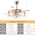 thumbnail image 2 of Gold Caged Ceiling Fan with Light Remote 6-Speed Reversible Crystal Lampshade Fandelier, 2 of 12