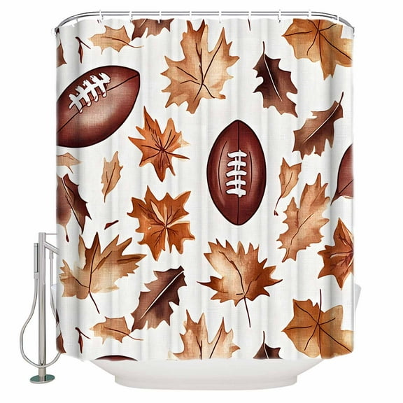 72x78 Inch Shower Curtain Fall Maple Leaf Football Bathroom Decor Waterproof Fabric Bathtub Bath Curtains Decorative Autumn Farmhouse Vintage Extra Long Shower Curtain Set with Hooks