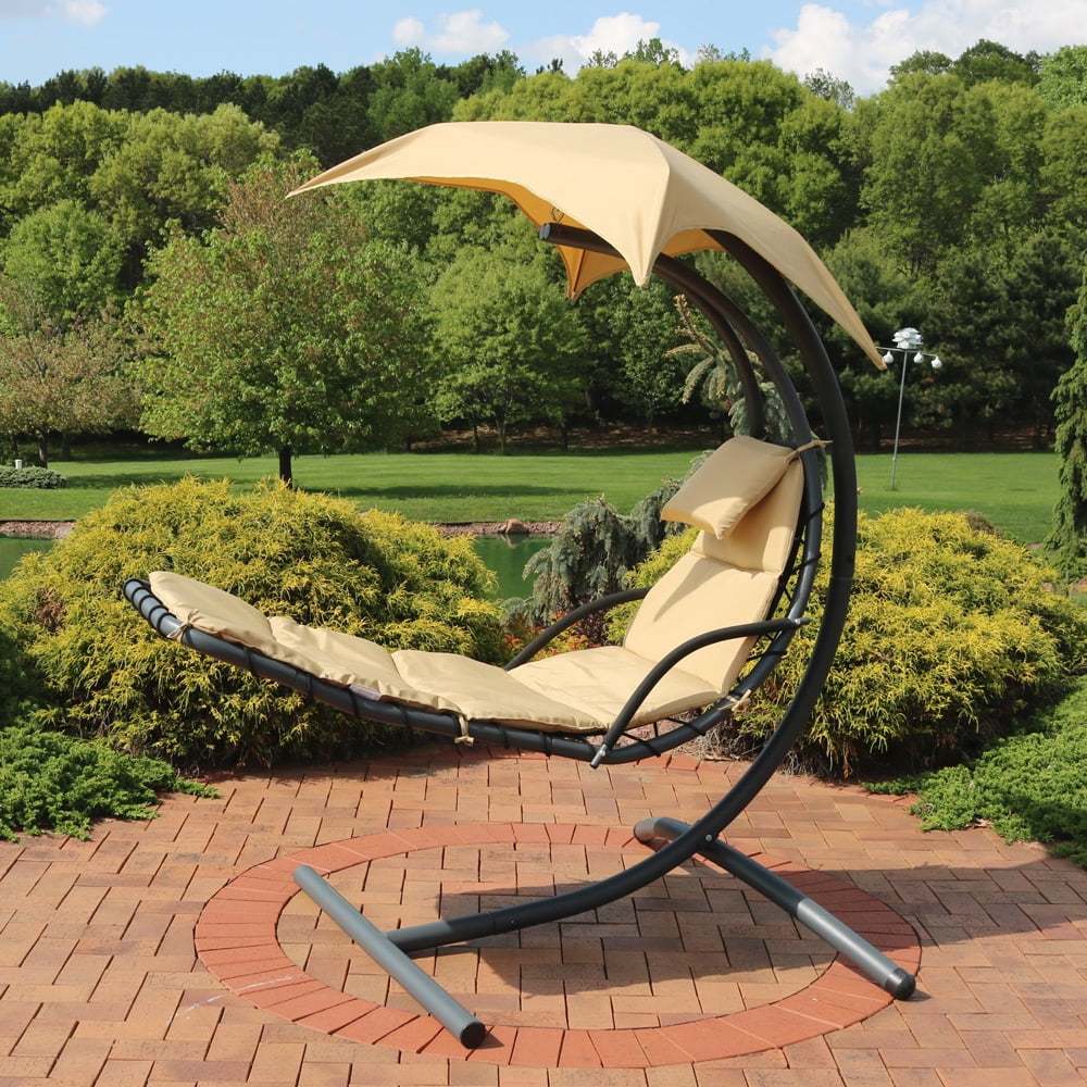 Sunnydaze Floating Chaise Lounger, Outdoor Hanging Hammock Patio Swing