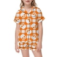 thumbnail image 4 of Halloween Pajamas Kids Size 9-10 Years Girls Halloween Homewear Short Sleeve Notch Collar Top with Shorts Pjs for Girls Orange, 4 of 5