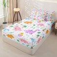 thumbnail image 2 of Metsweet Colorful Dinosaurs Zipper Full Size Comforter Sets with Fitted Sheet and 2 Pillowcases, Cartoon Animal Dino Zipper Bedding Set, Black Pink Purple,4pcs, 2 of 6