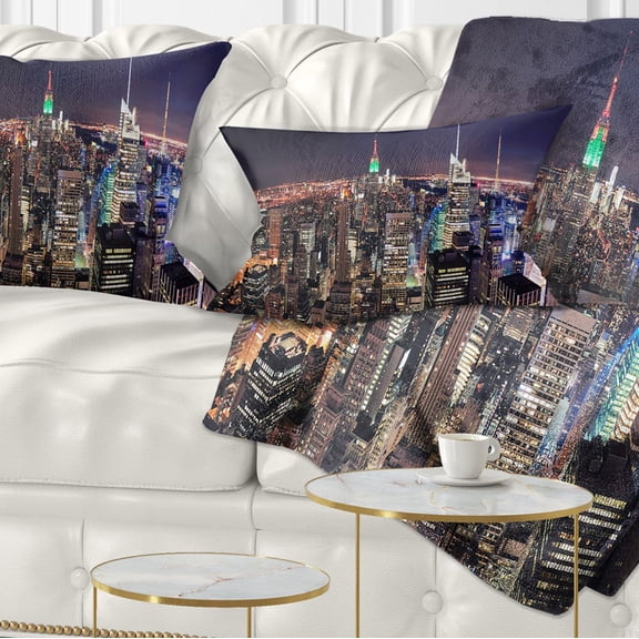 Designart NYC Manhattan Aerial View - Cityscape Photo Throw Pillow - 12x20
