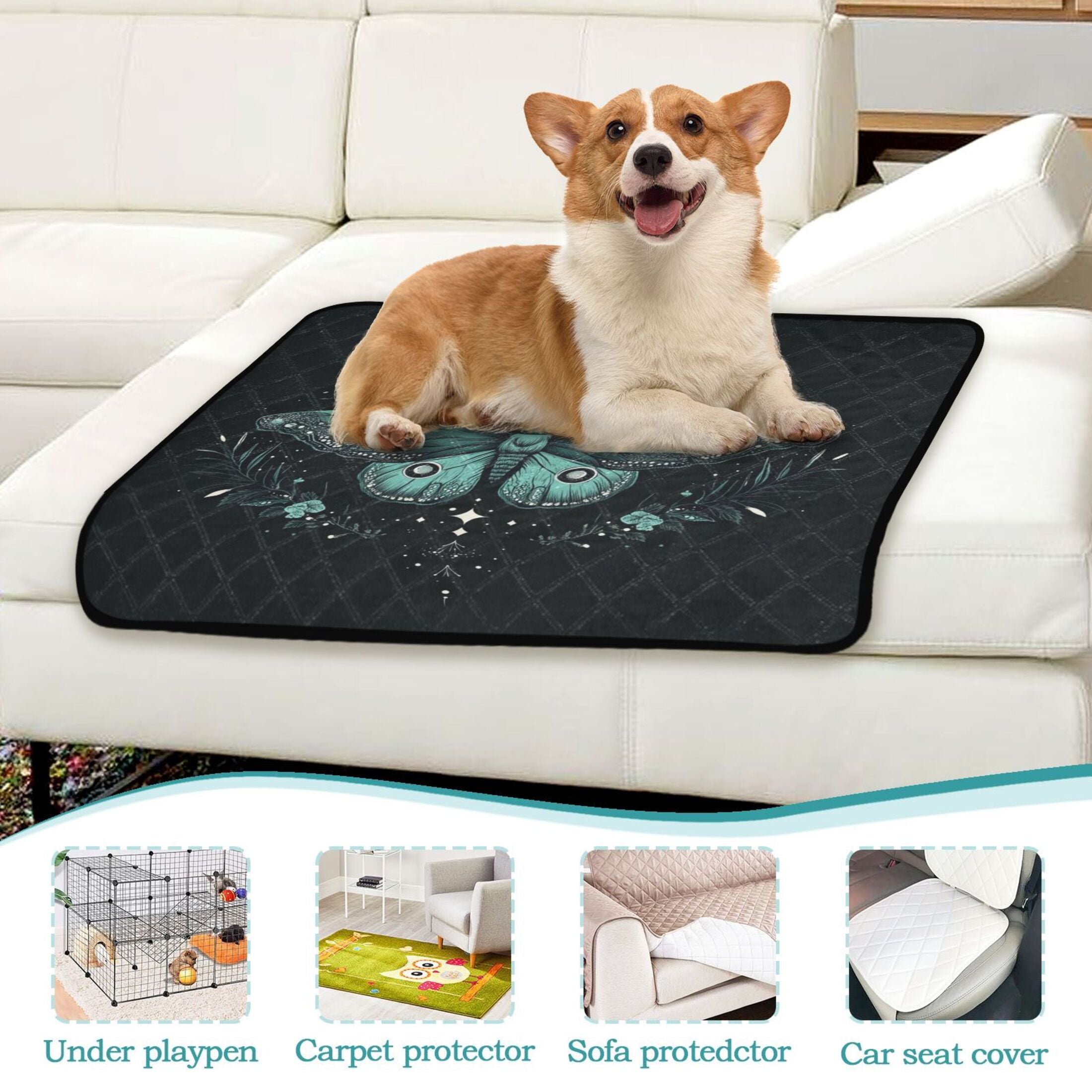 Qxltty Green Moth Cat litter Pads Pet Set of 3 Diaper Mats Center Anti-leakage Layer Absorbent Soft and Comfortable