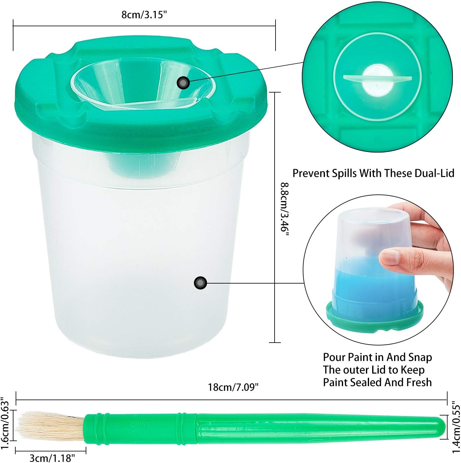 20 Pcs Painting Brushes Pens Set 10 Pcs Plastic Pen Cup and 10 Pcs Painting Brushes Pens Paint Cups Multipack for Painting Supplies Colorful