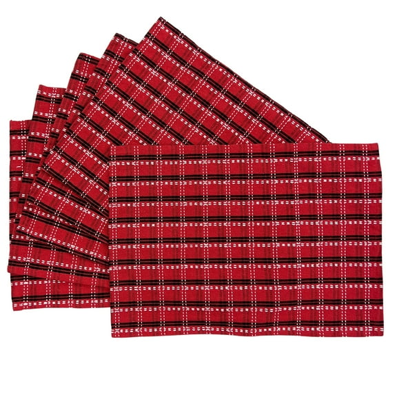 Serafina Home Red, Green And Black Plaid Christmas Placemats, Set Of 6