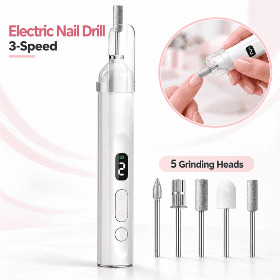 Pastsky Electric Nail Drill with Dust Cover, Rechargeable Nail Drill with 3 Speed Levels, File Manicure Tool Kit for Gel Nails Curing Polishing