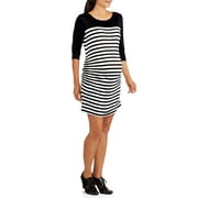 Maternity Long Sleeve Striped Dress with Side Ruching