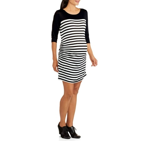 Maternity Long Sleeve Striped Dress with Side Ruching