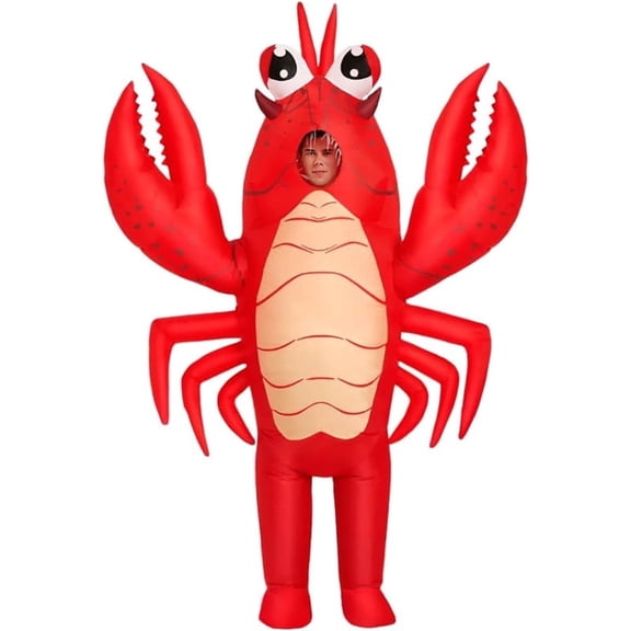 Inflatable Lobster Costume Adult, Inflatable Costume For Adult, Blow Up Crawfish Costumes Women/Men For Funny Party, Lobster Dress, Onesie For Mardi Gras/Halloween,Height 59"–74.8",Lobster