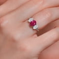 thumbnail image 4 of Gem Stone King 10K White Gold Red Ruby and Lab Grown Diamond 3-Stone Engagement Ring | 2.44 Cttw | Oval 8X6MM and 6X4MM | Three Stone Wedding Anniversary Promise Ring for Women, 4 of 5