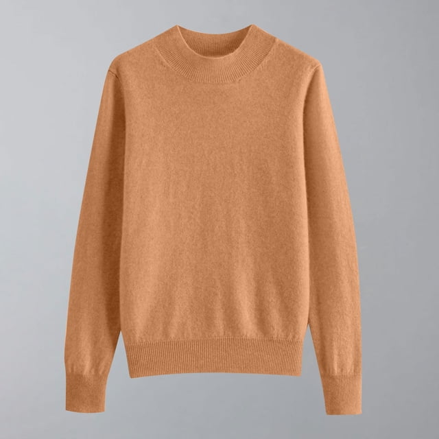 VgaVtl Cotton Womens Sweater Turtleneck Long Sleeve Womens Sweaters Fall Gold Relaxed Fit Knit Solid Color Layering Sweaters