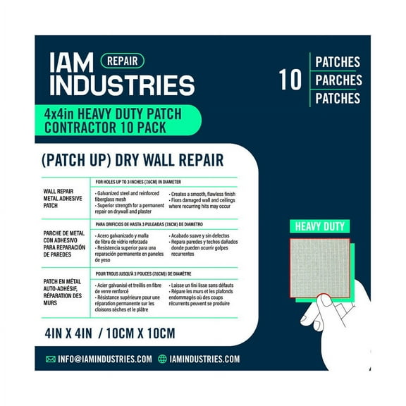 IAM Industries 10 Pieces, 4 Inch Dry Wall Hole Repair Patches, Heavy Duty Self-Adhesive Fiber Mesh over Galvanized Steel (10 Patches)