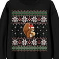 thumbnail image 2 of Fair Isle Santa Squirrel Adult Black Crew Neck Sweatshirt, 2 of 3