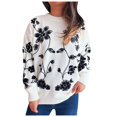 thumbnail image 2 of DailyTrove Women's Floral Print Knit Sweater, Long Sleeve, Casual Garden & Brunch Wear, Lightweight Cotton Blend, Contrast Hem, Plus Size Friendly, 2 of 6