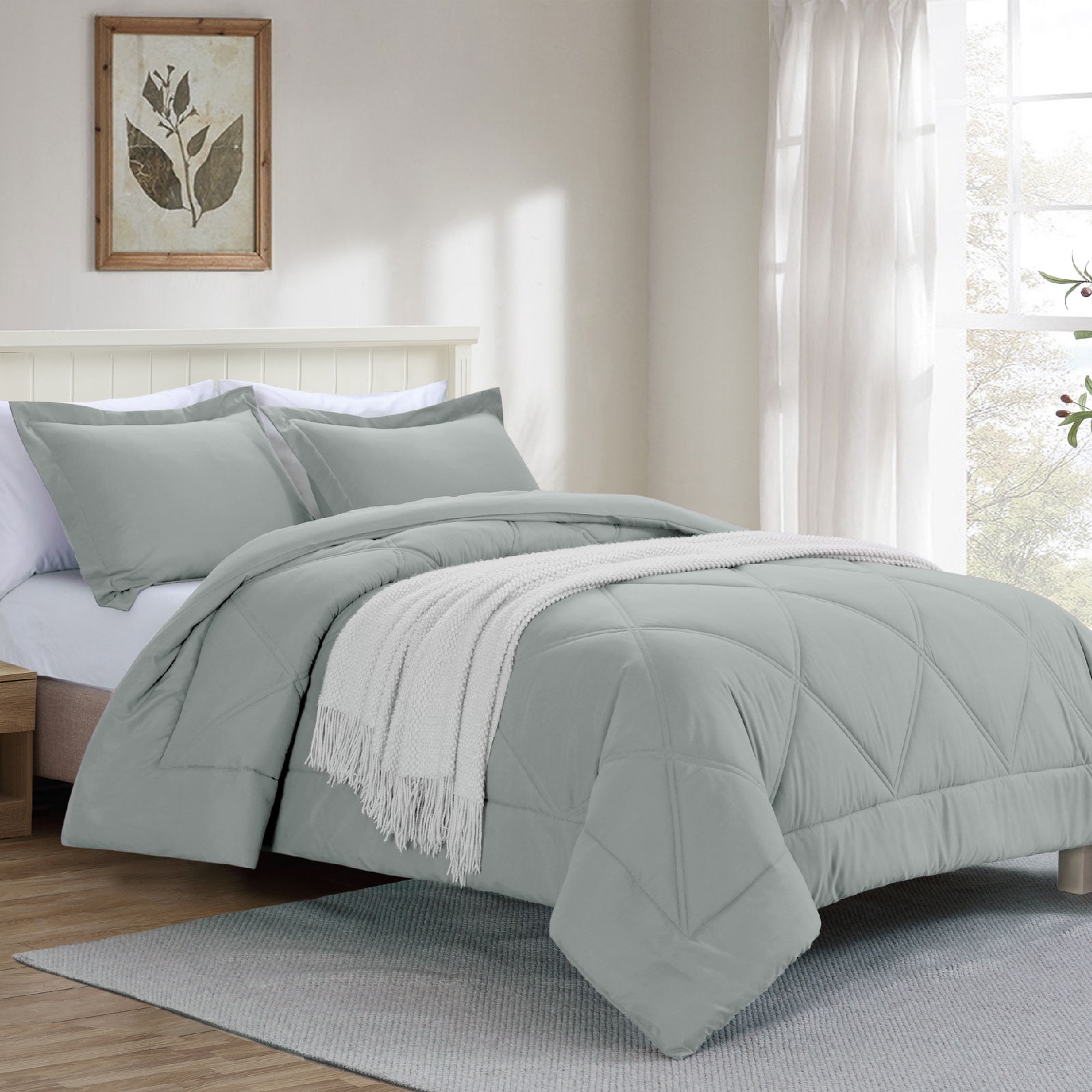Notticasa 3-Piece Bedding Set,Solid Color Diamond Pattern,Soft Quilt Bedding Sets,Lightweight Bedspread Set Coverlet for All Seasons,Includes 1 Comforter and 2 Pillow Shams,Light Gray,Full