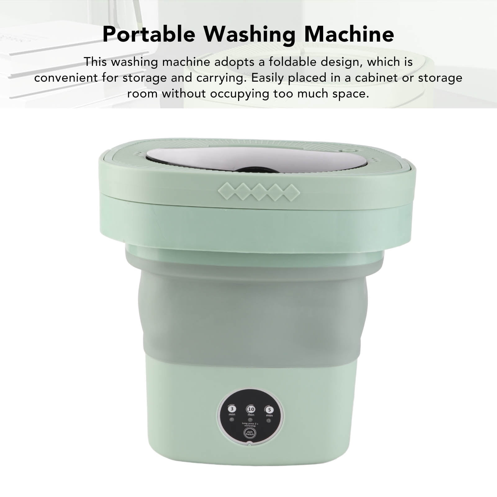 Suodoka 6.5L Green Portable Washing Machine, Foldable Mini Clothes Washer with Spin Dry, Automatic Small Laundry Machine for Home and Travel, 11.4 inches