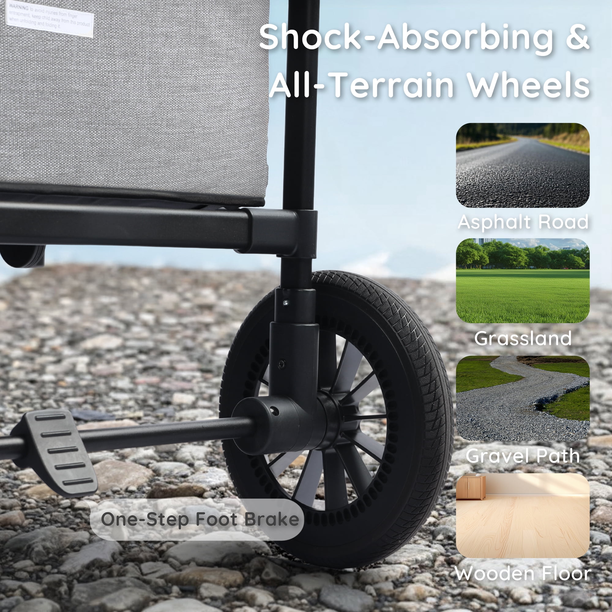 LINLUX Wagon Stroller for 4 Kids, Stroller Wagon 4 Seats w/Adjustable Handle, Detachable Tray, Gray