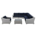 thumbnail image 3 of Modway Conway Sunbrella® Outdoor Patio Wicker Rattan 7-Piece Sectional Sofa Set in Light Gray Navy, 3 of 11