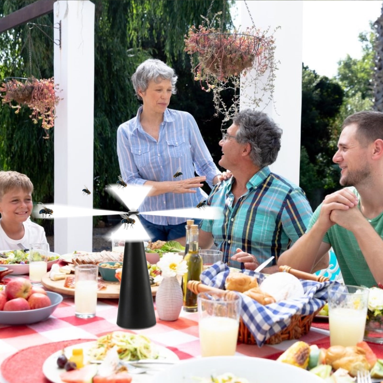Automatic Fly Catcher Fan - Multi-Functional, Super Quiet, Outdoor & Indoor Use - Lightweight, Odor-Free, Safe for Picnics, Kitchens & Patios - 3 Blades, Battery-Powered (Batteries Not Included)