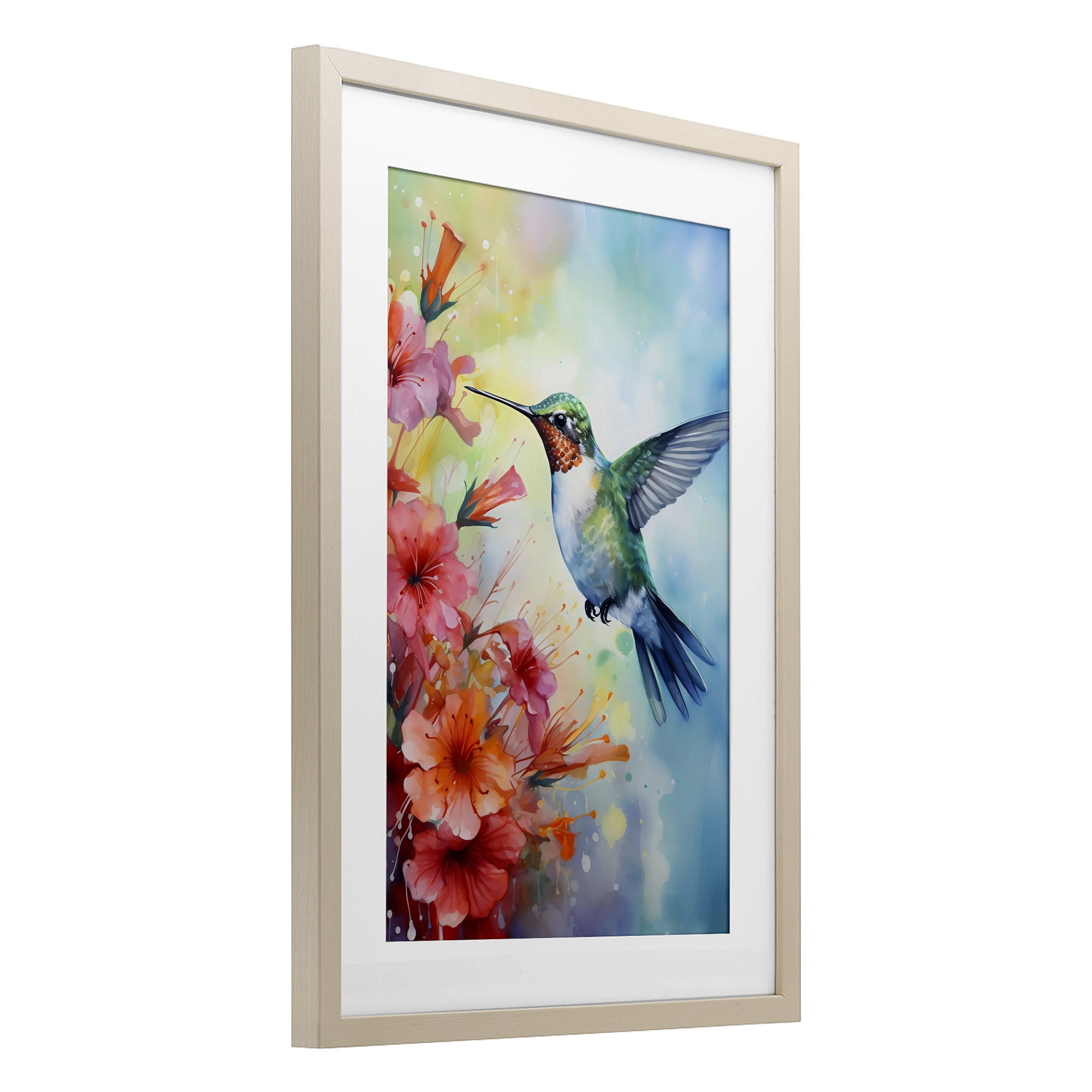 Stupell Industries Hummingbird Hibiscus Serenade Birch Framed Print Under Glass, design by Creative Studio