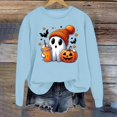 thumbnail image 3 of WEIWEN Women's Halloween Sweatshirt Cute Ghost Graphic Pullover Tops Funny Novelty Pumpkin Printed Long Sleeve Crewneck Fall Sweaters for Women Fashion Clothing Blue, M, 3 of 5