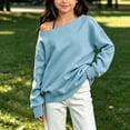 thumbnail image 2 of Atogsazn Kids Girls Off Shoulder Sweatshirt Childrens Casual Loose Long Sleeve Pullover Tops Fall Winter Sweater Blue 12-13 Years Fashion, 2 of 8